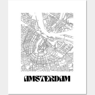 Retro Map of Amsterdam Minimalist Line Drawing Posters and Art